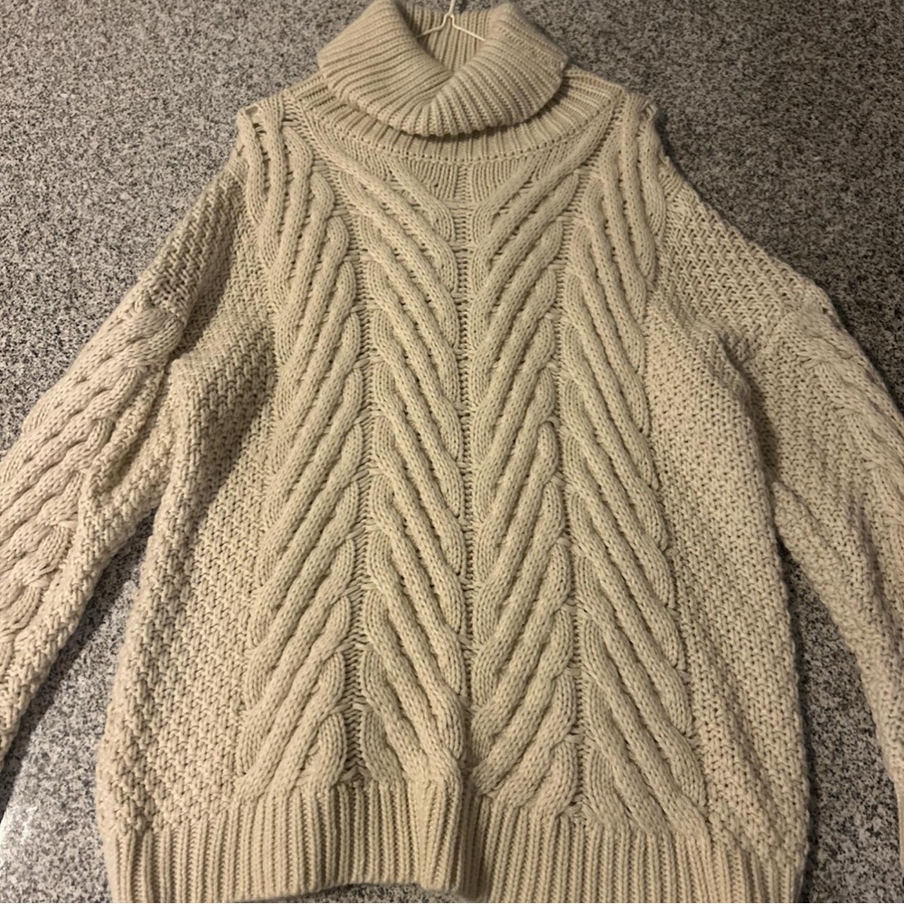Cream Knit Oversized Turtleneck Sweater
